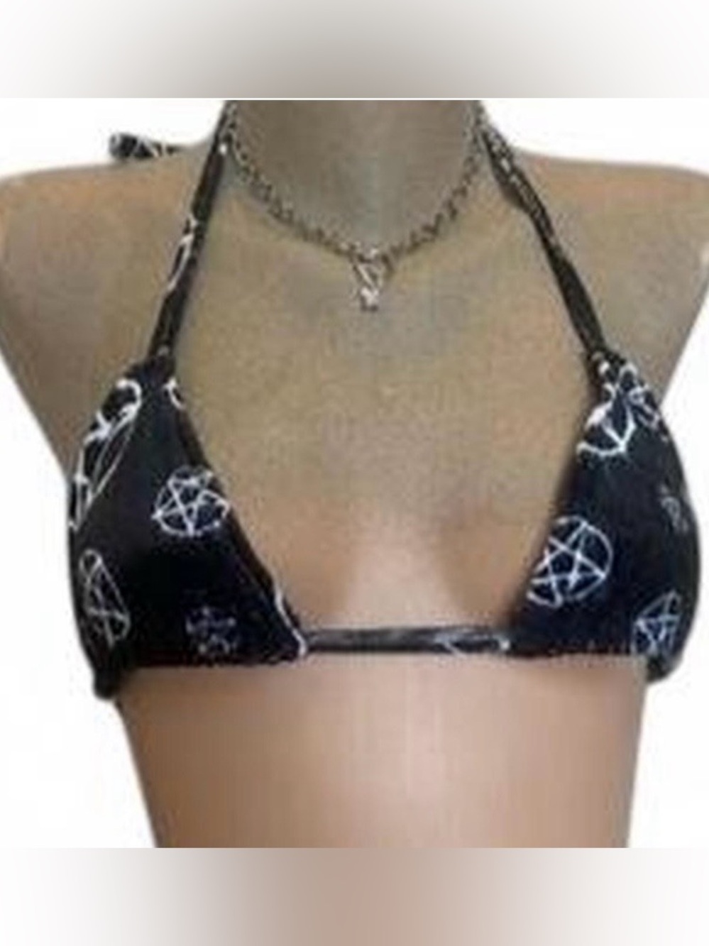 Widow Dolls Kill Pentagram Goth Bikini Top Black Occult Triangle Swim Size M NWT